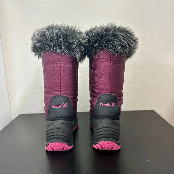 Kamik Kids Purple/Pink Snowgypsy Faux Fur Lined Winter Snow Boot Size 2 - Picture 3 of 12